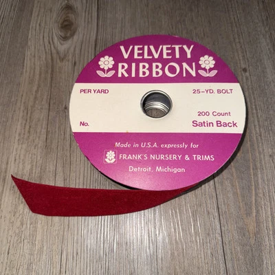 Vintage Christmas Red Velvet Satin Back Ribbon by 25 Yards 1.5” Wide Made In USA - Image 1 of 4