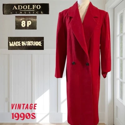 Abrigo largo ADOLFO CLASSICS vintage años 90 rojo 100% lana doble botonadura 8P Ucrania Foto 1 de 4