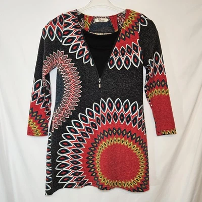 Aryeh Sweater Dress Womens XL 1/2 Zip Long Sleeve Boho Medallion Print Knit - Image 1 of 4