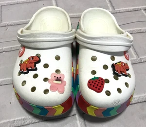 Crocs Slides Unisex Kids Size C 12 White Rainbow Chevron - Picture 1 of 15