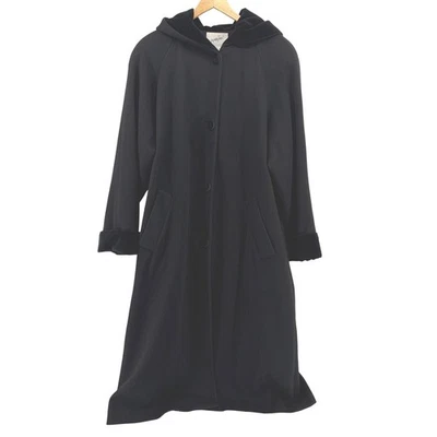Jacqueline Ferrar VTG 100% WOOL Black Velvet Hooded Coat Size 10 Buttons Pockets - Image 1 of 4