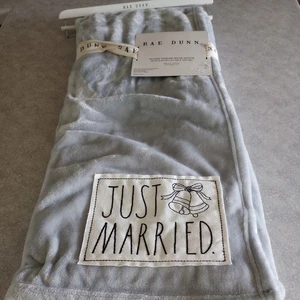 Rae Dunn 50 x 60 in. "Just Married" Patch Throw Blanket Light Gray - Soft - Picture 1 of 5