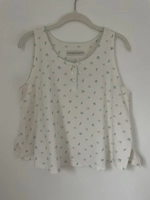 Camiseta de dormir para mujer Crabtree & Evelyn usada en excelente estado con estampado blanco 100 % algodón L Foto 1 de 4