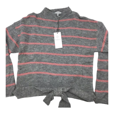 Suéter pequeño para mujer WAYF Nordstrom gris rosa a rayas cuello falso corbata cintura nuevo con etiquetas Foto 1 de 4