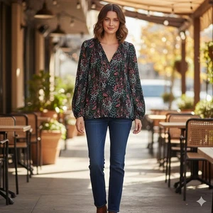 Neu mit Etikett Loft langärmlige mehrfarbige Bluse Damengröße Medium Polyester geteilter Ausschnitt - Bild 1 von 5