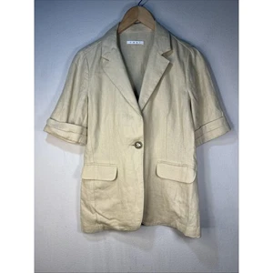 Cabi Tan 100% Linen One Button Academia blazer safari Jacket medium pleated #902 - Picture 1 of 11