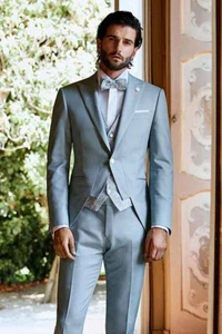 Männer Hellblauer Anzug Einreihige Jacke Blazer Smoking Sakko Custom Hochzeit - Picture 1 of 8