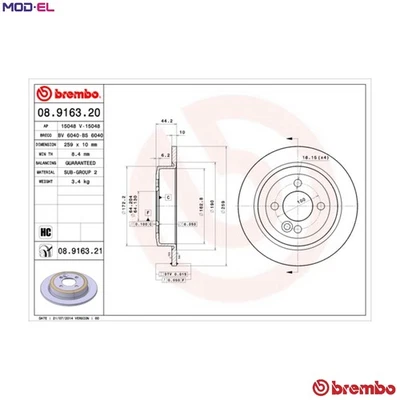 2x BRAKE DISC 08.9163.21 FOR MINI CLUBMAN W17 D14 /1ND 1.4L N12 B14 A 1.4L 4cyl - Image 1 of 4