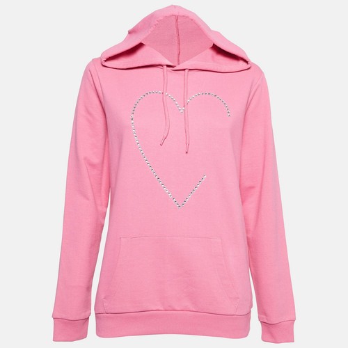 Felpa con cappuccio Love Moschino rosa in cotone impreziosito da cristalli S