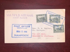 🏴‍☠️ 1931  Newfoundland First Flight Airmail  Cover FFC Hampden To St. John’s - Picture 1 of 2