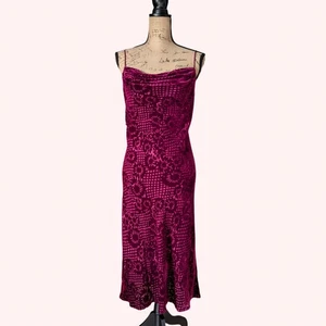 90s Monsoon Backless Burgundy Bias Cut Velvet Midi Dress UK 12/14 ( US 10) - Picture 1 of 6