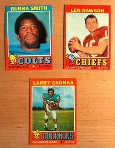 (3) 1971 Topps Football Star Card Lot: #45 Csonka, #53 B. Smith, #180 Len Dawson - Picture 1 of 7