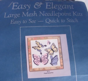 Deluxe Designs Pastel Butterflies Needlepoint Kit 7 mesh Canvas 12"x12" - Picture 1 of 5
