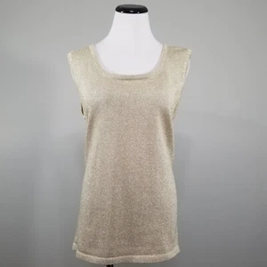 Vintage Shannan Gold Metallic Strick Tank Top Gr. M Ärmellos Bluse Stretch Y2K - Bild 1 von 5