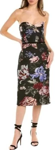 Marchesa Notte Floral Jacquard Strapless Midi-Dress Sz-8 Black - Picture 1 of 16