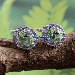 Natural Green Amethyst & Tanzanite Gemstones sterling silver Men Cufflinks #J33 - Picture 1 of 6