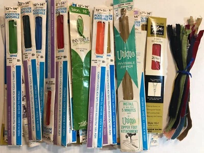 HUGE VTG Lot J. & P. Coats 100% Polyester Zippers Sewing Supply Kit 12"-14" Lot - Image 1 of 4