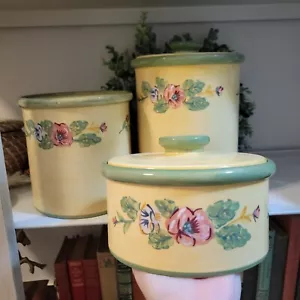 Blue Sky Stoneware Floral Canister Set 3-Piece w/ Lids Vintage Cottagecore - Picture 1 of 5