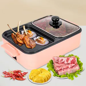 Elektrischer Hot Pot 2 in 1 Antihaft Grillplatte Rauchfrei Barbecue Grill Hot Pot 110V - Bild 1 von 16