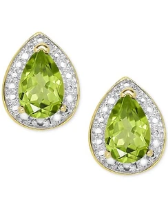 $100 NEW MACYS 18K over Sterling Silver Peridot Stud Earrings, Green/Gold - Picture 1 of 5