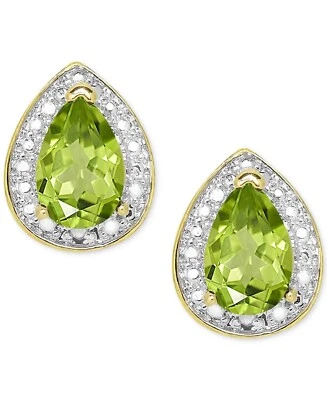 $100 NEW MACYS 18K over Sterling Silver Peridot Stud Earrings, Green/Gold - Image 1 of 4