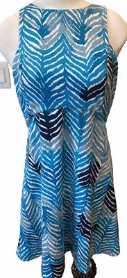 Vestido justo Trina azul turco listrado em ziguezague malha sem mangas novo com etiquetas grande 10 M Z56 - Imagem 1 de 4