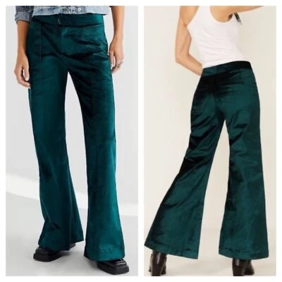 Pantalón Free People Verde Esmeralda Terciopelo Talla 4 Walk With You Pantalones Acampanados Talla Media Foto 1 de 4