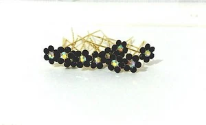 10Pcs Bridal Wedding Prom Dark Purple Diamante Flower Hair Pins Bun Gold Tone - Picture 1 of 2