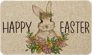Flowers Rabbit Happy Easter Doormat, Home Decor Low-Profile Switch Rug Door Mat - Picture 1 of 12