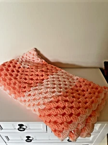 Handmade Crochet Baby Blanket Peach Girl Soft 39x39 Gift Newborn Shower Gift - Picture 1 of 9