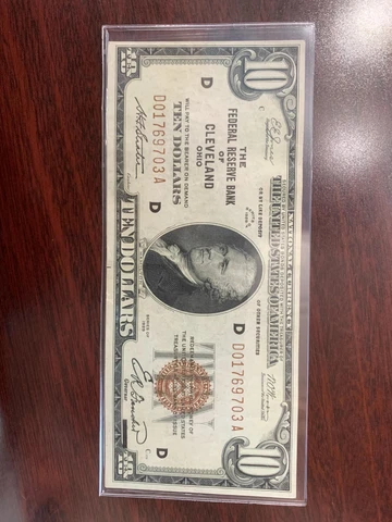 $10 1929 Cleveland Ohio OH National Currency Bank Note Cover