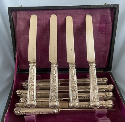 Cuchillos antiguos franceses de plata esterlina 950 Ercuis para frutas/postre rosa 12p Foto 1 de 4