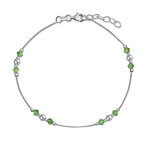 Lime Green Crystal Bead Anklet Ankle Bracelet Sterling Silver 9-10" - Picture 1 of 3