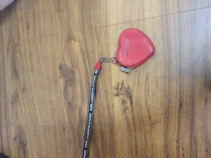 Red Heart Karl Lagerfeld Coin Change Purse Keychain Purse Fob Lanyard Paris Euc - Picture 1 of 10