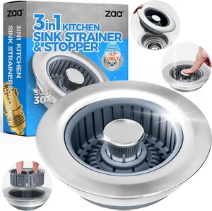 Stainless Steel 3-in-1 Kitchen Sink Drain Strainer & Stopper, Anti-Clogging - Picture 1 of 12