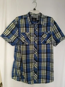 I Jeans by Buffalo Button Blue White Shirt Mens Large Plaid Short Sleeve Casual - Picture 1 of 8