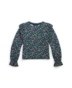 Polo Ralph Lauren Floral Ruffled Top Little Girls 5 Navy Multi Long Sleeve - Picture 1 of 16