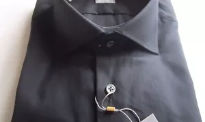 $265 Ike Behar Nueva York Dobby Ajuste Lujo Negra Camisa de Vestir 17.5 LS 38 Italia - Imagen 1 de 8