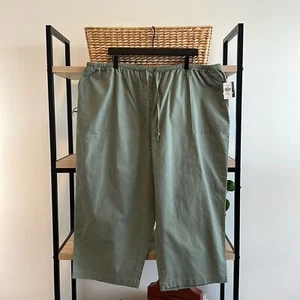 NWT L.L. Bean Sunwashed Cotton Canvas Cropped Pants w/Pockets & Drawstring, 2X - Picture 1 of 9