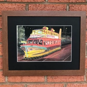 Blackpool illuminated tram sea front painting original signed framed Mounted - Picture 1 of 4