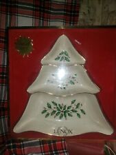 Lennox large tree shaped server, Christmas pattern holly and berries