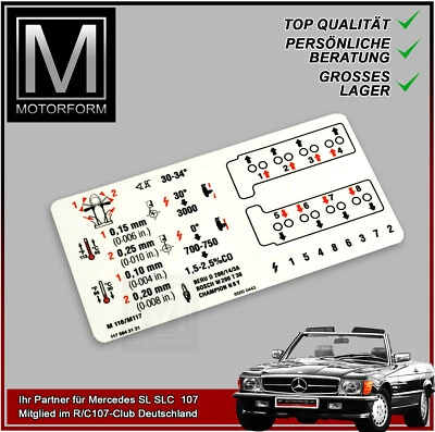MOTORFORM Adesivo Mercedes dati motore R107 W126 come 1175842121 accensione motore sticker NUOVO