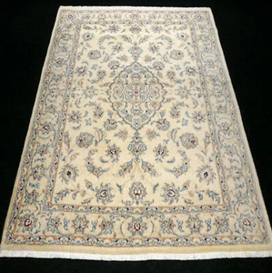 Orient Teppich Nain 157 x 106 cm Seide Beige Blau Perserteppich Handgeknüpft Rug - Bild 1 von 12