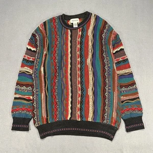 Alfani Sweater Men Large 3D Cable Knit Coogi Style Tundra Crewneck Vtg Italy - Picture 1 of 6
