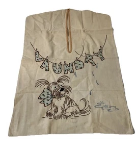 Vintage Embroidered Laundry bag With Puppy Dog - Imagen 1 de 19