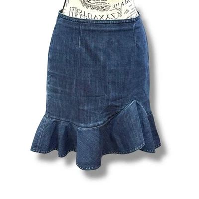 Leifsdottir Size 4 Dark Blue Denim Trumpet Mini Skirt Anthropologie - Image 1 of 4