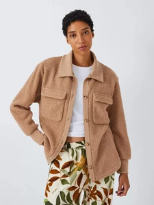 John Lewis Fleece Shacket Jacket Boucle Caramel Brown M / UK 12-14- BNWT £42 - Picture 1 of 14