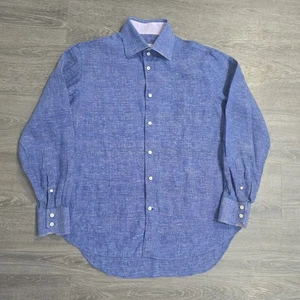 EREDI PISANO LUXURY ITALY MADE BUTTON UP 100% LINEN SHIRT BLUE MEN'S SZ L $360 - Picture 1 of 17
