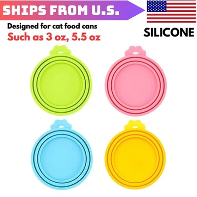 Paquete de 4 tapas de latas de comida para gatos, tapas de latas de comida pequeña de silicona para mascotas para 3 OZ 5 OZ Foto 1 de 4