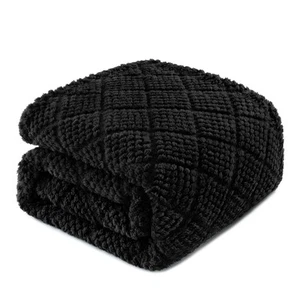 Fuzzy Fleece Throw Blanket for Couch, Bed, Soft Fluffy Jacquard Waffle Blanke... - Picture 1 of 8